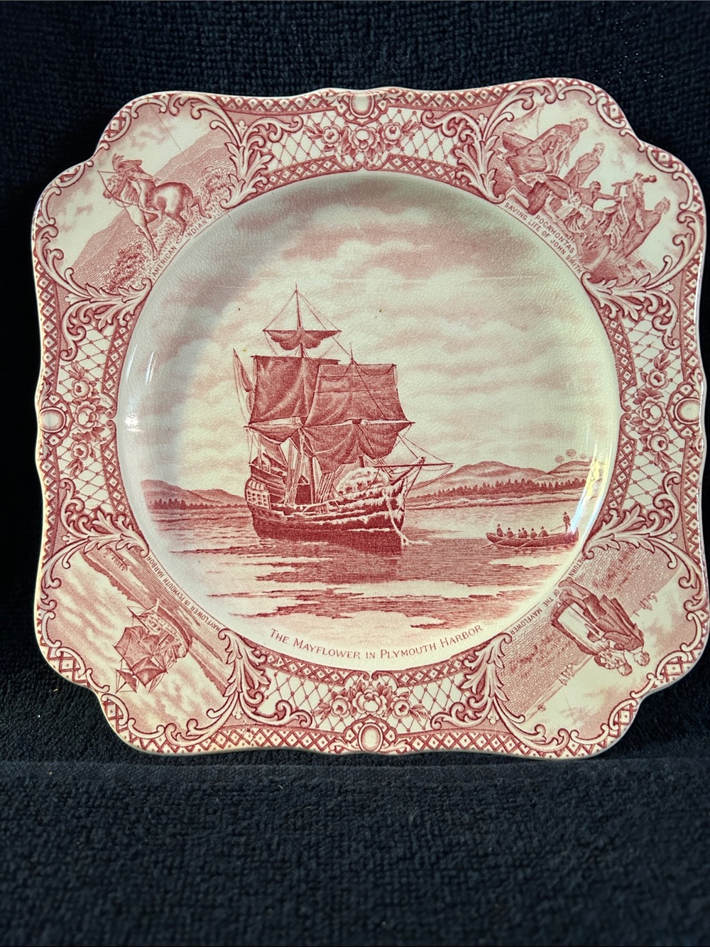 Colonial Times by Crown Ducal England The Mayflower in Plymouth Harbor